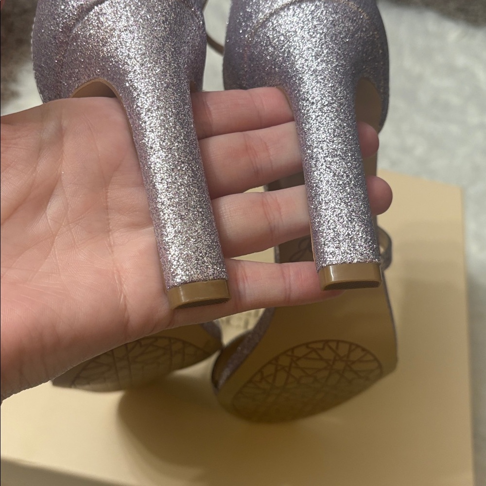 NEW In Box Jewel Badgley Mischka Purple Lilac Glitter Diana Strappy Heels Size 7 - Picture 6 of 16
